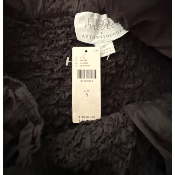 NWT Anthropologie x Mare Mare Bow-Front Tied Bows Blqck Smocked Peplum Blouse S - Picture 3 of 11